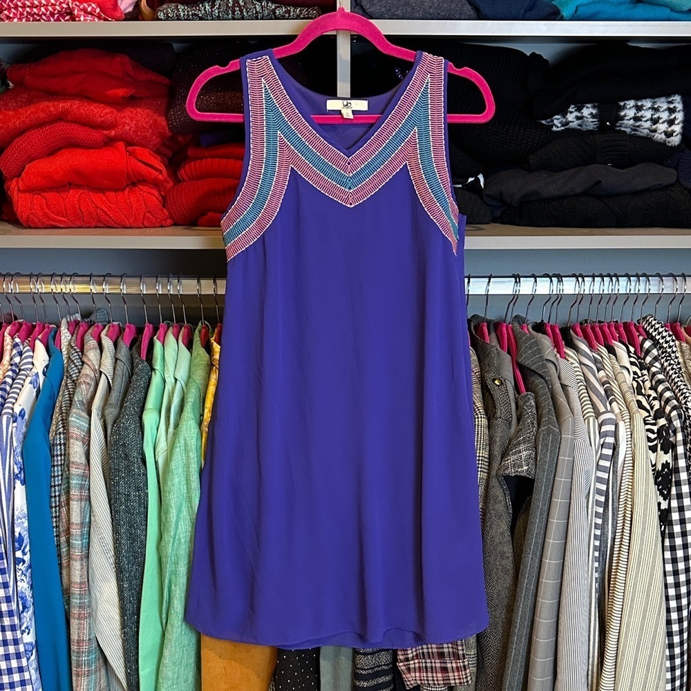 YA Los Angeles purple/pink/blue embroidery sleeveless lined dress size S